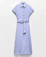 Striped Linen-Blend Maxi Dress with Belt 4