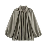 TRAFZA 2025 Women Casual Vintage Green Loose Coats Long Sleeve Zipper Bomber Jacket Autumn Female Fashion Streetwear Coat 6