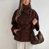 Ticketsx Vintage Trench Coat – High Neck Double Breasted Design for Chic Fall Style 1