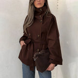Ticketsx Vintage Trench Coat – High Neck Double Breasted Design for Chic Fall Style 2