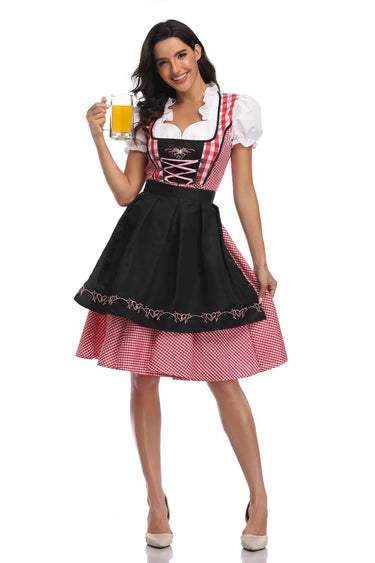 Traditional Bavarian Oktoberfest Costumes Plaid Dirndl Dresses Women Apron Dress German Beer Wench Maid Cosplay Party Dress 9