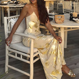 V-Neck Backless Long Slip Dress with Trapstar Print – Lightweight Fabric for Casual or Formal Wear 0
