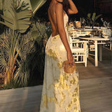 V-Neck Backless Long Slip Dress with Trapstar Print – Lightweight Fabric for Casual or Formal Wear 2