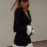 V-Neck Pleated Mini Dress with Button Front Closure and Long Sleeves – Women's Summer Dress in Black 2