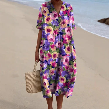 V-Neck Printed Maxi Dress for Women – Full Sleeve Elegant Dress for Any Occasion 0