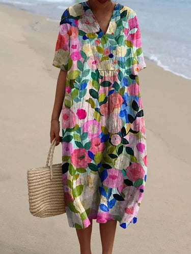 V-Neck Printed Maxi Dress for Women – Full Sleeve Elegant Dress for Any Occasion 12