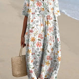 V-Neck Printed Maxi Dress for Women – Full Sleeve Elegant Dress for Any Occasion 19