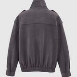 Victoria | Trendy Dark Gray Bomber Jacket with Stand Collar - Lumina 3
