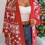VigoCasey 2025 Autumn Print Christmas Sweater Cardigan Winter Women Casual Cardigan Lady Loose Long Sleeve Knitted Coat Outwears 3