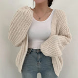 Vintage Harajuku Lantern Sleeve Women Cardigan Sweater Casual Korean Fall Streetwear Tops Coat Chic Lazy Wind Y2k Sweater 4