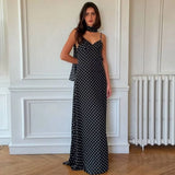 Vintage Y2k luxury polka dot V-neck long dress for women, elegant scarf, backless camisole long dress, women's evening gown 4