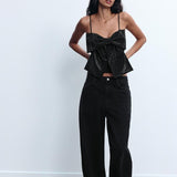 White Women's Crop Top with Oversized Bow Detail – Lightweight Sparkled Cropped T-Shirt 3