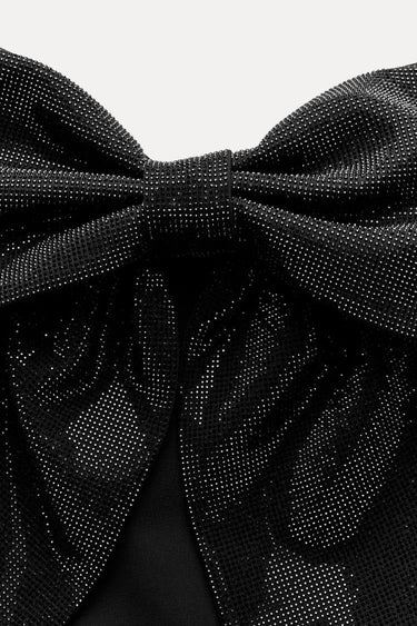 White Women's Crop Top with Oversized Bow Detail – Lightweight Sparkled Cropped T-Shirt 4