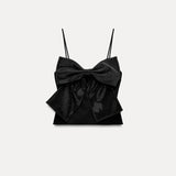 White Women's Crop Top with Oversized Bow Detail – Lightweight Sparkled Cropped T-Shirt 6