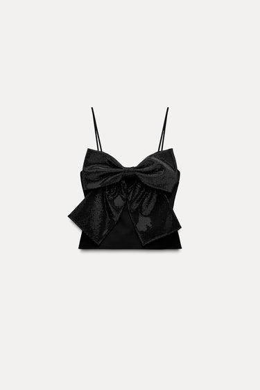 White Women's Crop Top with Oversized Bow Detail – Lightweight Sparkled Cropped T-Shirt 6