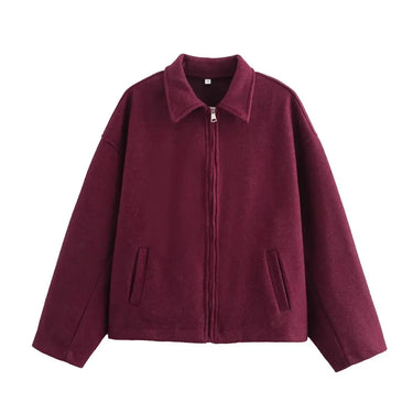 Women 2025 Autumn Winter New Jacket Women Street Wear Solid Color Loose Long Sleeve Jacket Fashion Zipper Collar Jacket 10