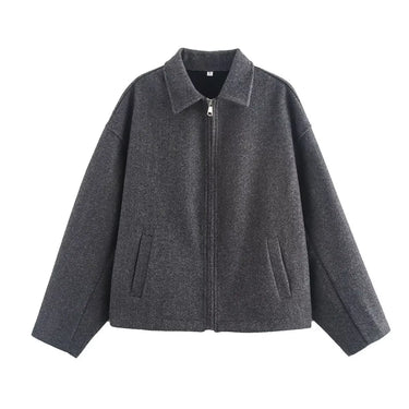 Women 2025 Autumn Winter New Jacket Women Street Wear Solid Color Loose Long Sleeve Jacket Fashion Zipper Collar Jacket 9