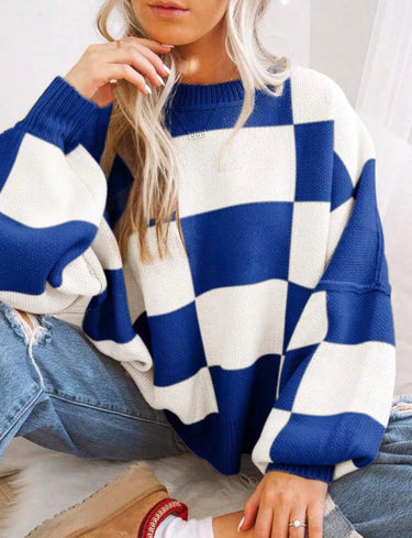 Women Checkerboard Knitted Sweater Autumn Korean Casual Warm Loose Long Sleeve Top Female Streetwear All Watch Jumper New 13