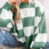 Women Checkerboard Knitted Sweater Autumn Korean Casual Warm Loose Long Sleeve Top Female Streetwear All Watch Jumper New 4
