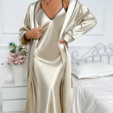 Women's 2-Piece Pyjama Set with Long Sleeve Robe and Slip Dress 5