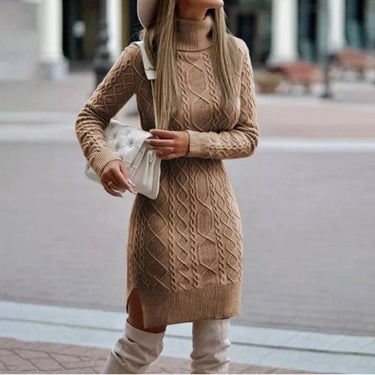 Women's A-Line Knit Sweater Dress, Long Sleeve Turtleneck, Black Autumn Dress for Casual and Party Wear 10