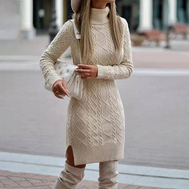 Women's A-Line Knit Sweater Dress, Long Sleeve Turtleneck, Black Autumn Dress for Casual and Party Wear 8