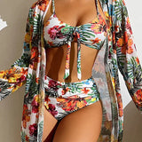 Women's Bikini Set with High-Waist Bottom and Matching Cover-Up 0