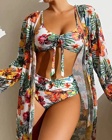 Women's Bikini Set with High-Waist Bottom and Matching Cover-Up 0