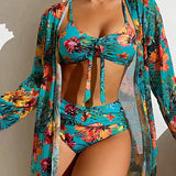 Women's Bikini Set with High-Waist Bottom and Matching Cover-Up 2