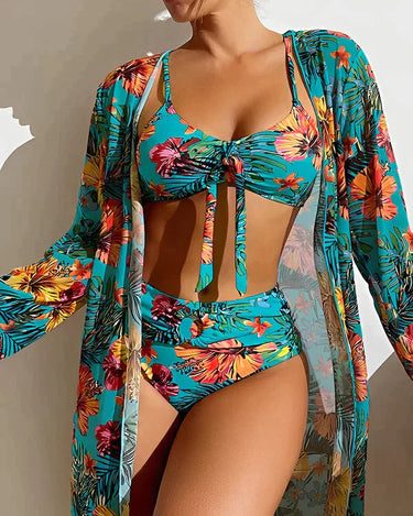 Women's Bikini Set with High-Waist Bottom and Matching Cover-Up 2