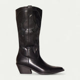 Women's Black Knee-High Western Boots with Pointed Toe and Embroidered Design 0