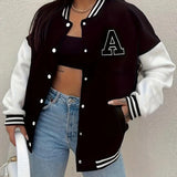 Women's Black and White Varsity Jacket 2