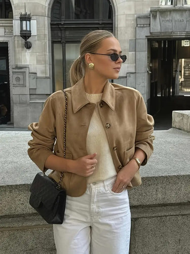 Women's Button-Down Suede Jacket 0