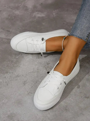 Women's Casual Round Toe Flat Shoes with Lace-Up Design 0