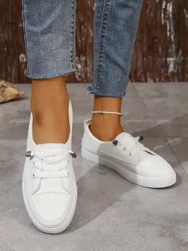 Women's Casual Round Toe Flat Shoes with Lace-Up Design 1