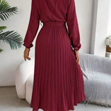 Women's Chic Pleated Midi Dress with Belted Waist 5