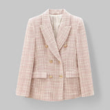 Women's Classic Double-Breasted Pink Tweed Blazer 0