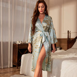 Women's Elegant Floral Dressing Gown with Wrap Fit and Waist Tie 9