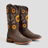 Women's Floral Embroidered Cowgirl Boots with Low Block Heel – Stylish Western Boots for Casual Wear 0