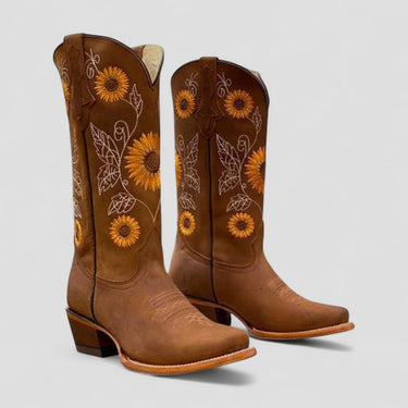 Women's Floral Embroidered Cowgirl Boots with Low Block Heel – Stylish Western Boots for Casual Wear 1