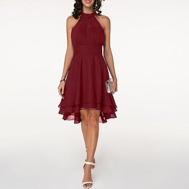 Women’s Halter Midi Dress – Flared Skirt with Ruffle Detailing 0
