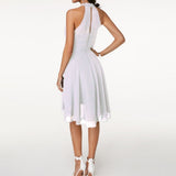 Women’s Halter Midi Dress – Flared Skirt with Ruffle Detailing 2