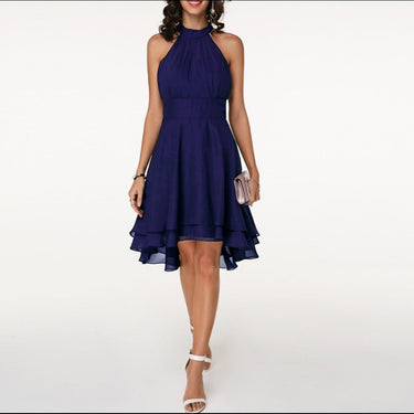 Women’s Halter Midi Dress – Flared Skirt with Ruffle Detailing 8