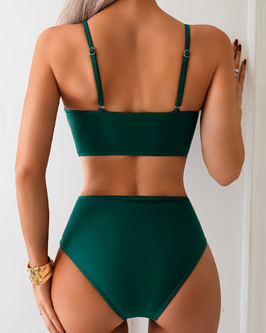 Women's High-Waist Two-Piece Bikini Set with Metal Accent Details 1