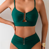 Women's High-Waist Two-Piece Bikini Set with Metal Accent Details 4