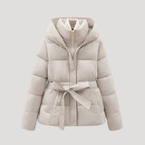 Women’s Hooded Puffer Jacket – Belted Winter Coat 0