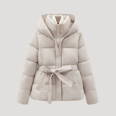 Women’s Hooded Puffer Jacket – Belted Winter Coat 0