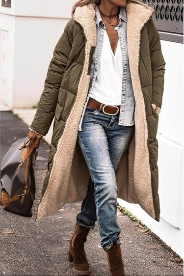 Women's Long Reversible Winter Coat With Hood And Teddy Lining 4