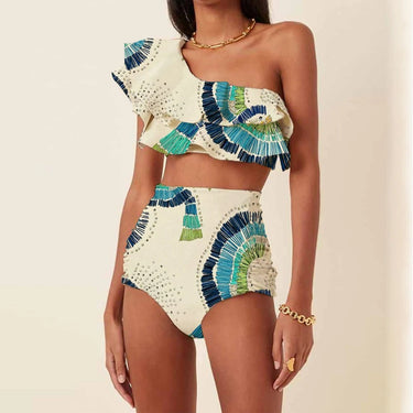 Women's One-Shoulder High-Waist Bikini Set with Embellished Detail 0