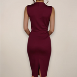Women’s Sleeveless Sheath Midi Dress – V-Neck Wrap Style for Work and Events 1